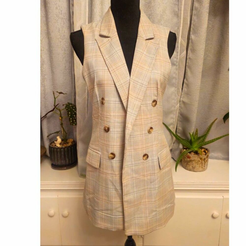 NWT Rachel Zoe Plaid Longline Vest - Designer Tailoring!